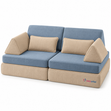 Modulares Kindersofa aus Schaumstoff – Spielsofa in Beige und Blau