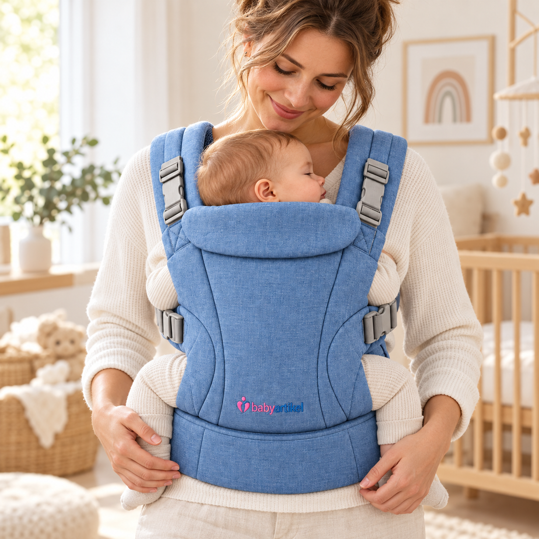 Babytrage Blau mit gepolsterten Gurten | Komforttrage